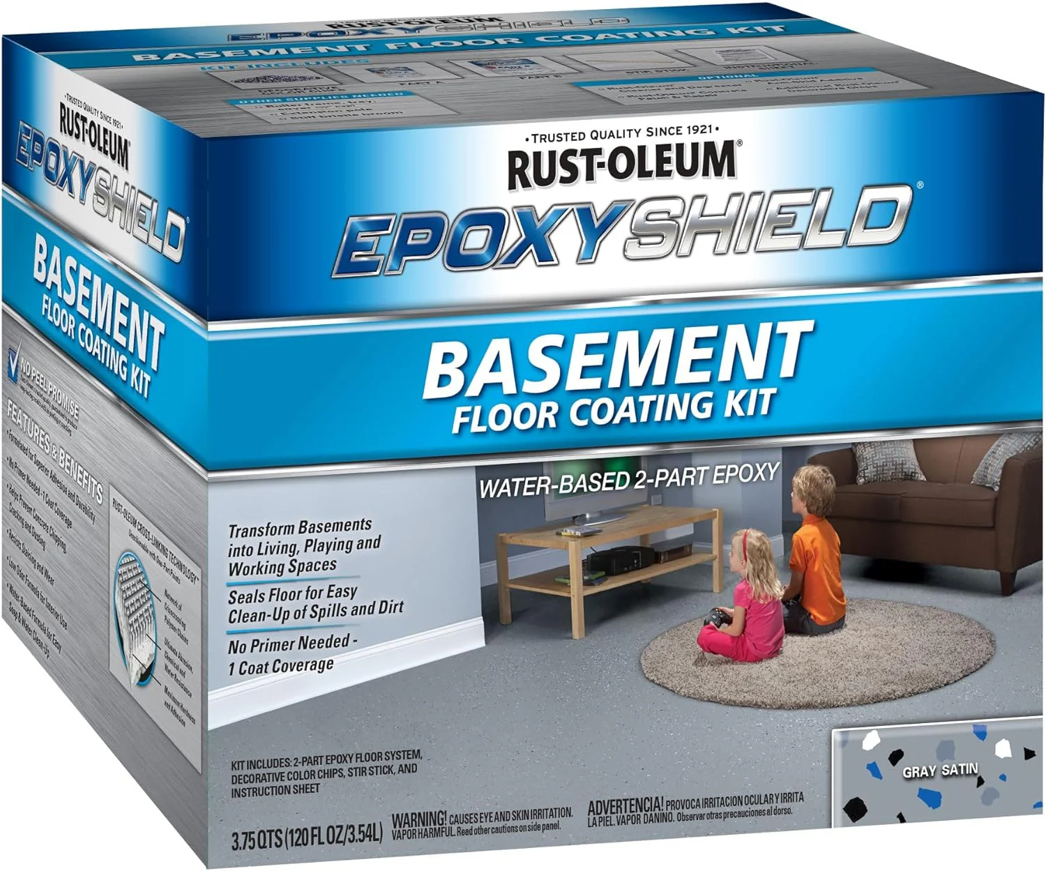 Rust-Oleum 391282 EpoxyShield Basement Floor Coating Kit, Gallon, Gray Satin - Image 4
