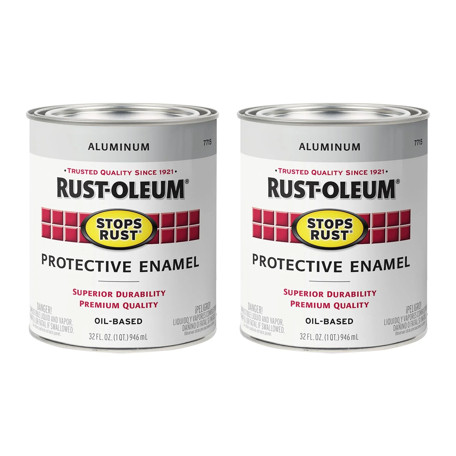 Rust-Oleum 7715502 Stops Rust Gloss Brush On Paint, Metallic Aluminum, 1 Quart (Pack of 2)