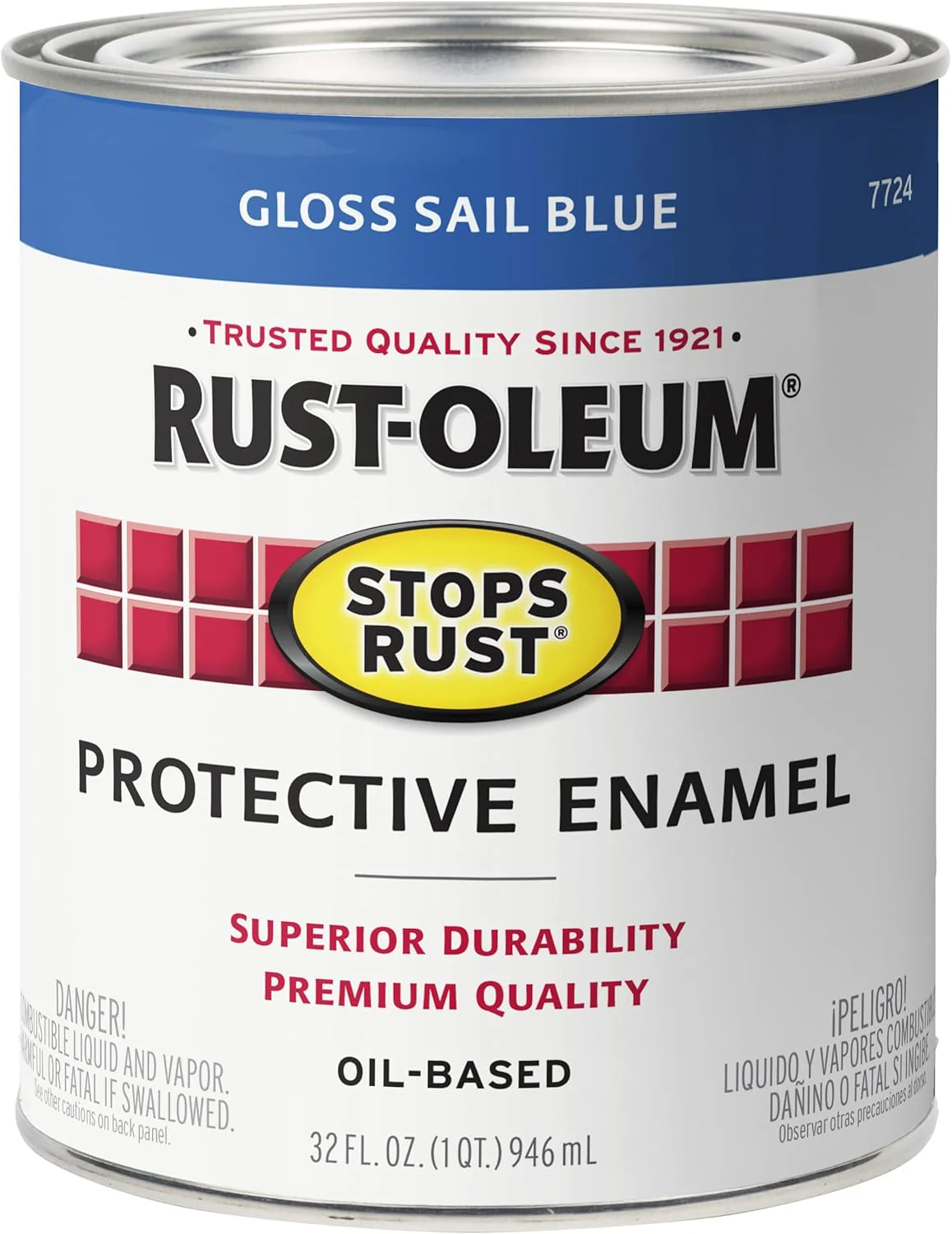 Rust-Oleum 7724502 Stops Rust Brush On Paint, Quart, Gloss Sail Blue, 32 Fl Oz (Pack of 1) - Image 2