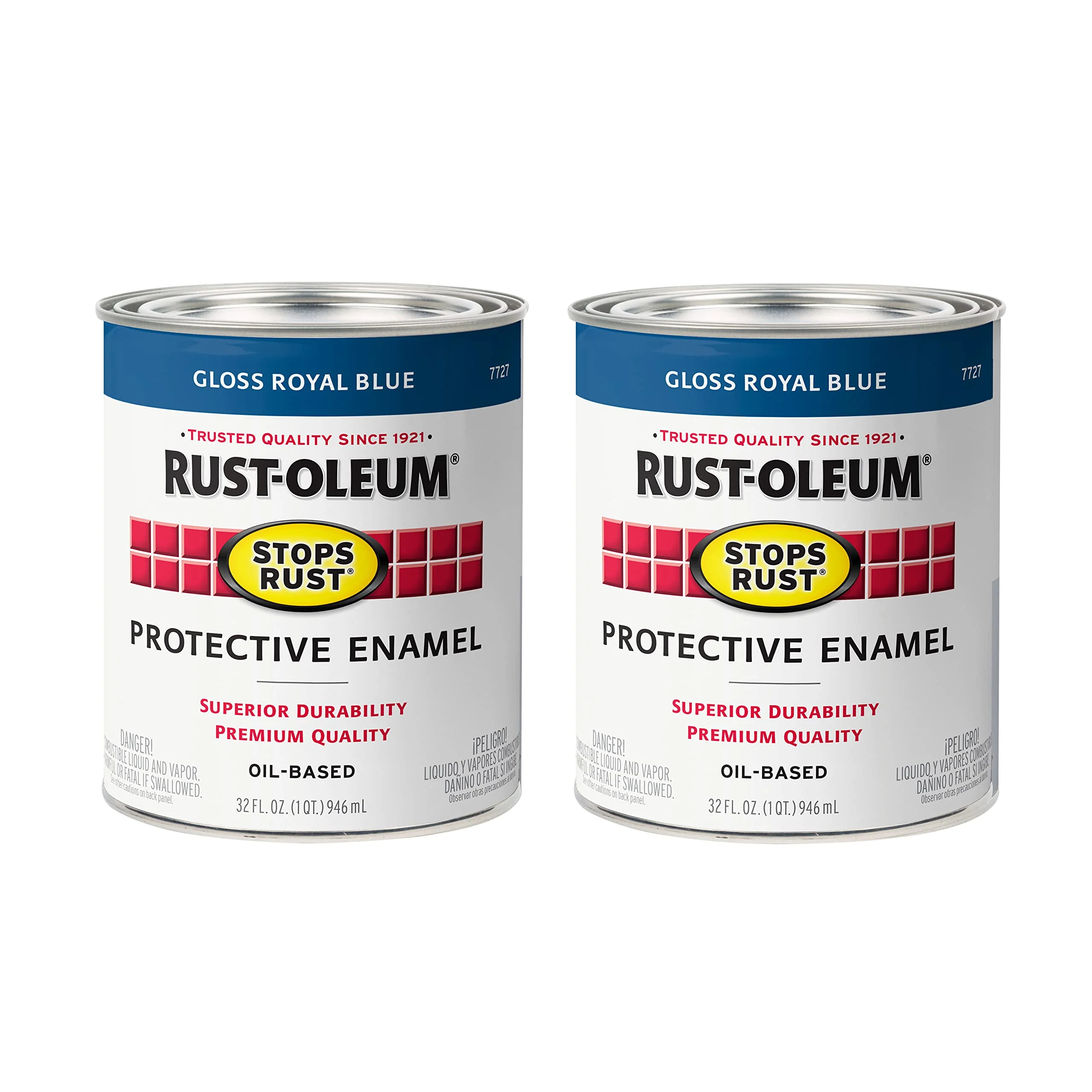 Rust-Oleum 7727502 Stops Rust Brush On Paint, Quart, Gloss Royal Blue, 12 Ounce (Pack of 2)