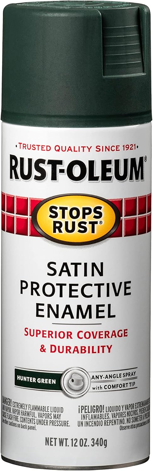 Rust-Oleum 7732830 Stops Rust Spray Paint, 12 oz, Satin Hunter Green (Pack of 1) - Image 2