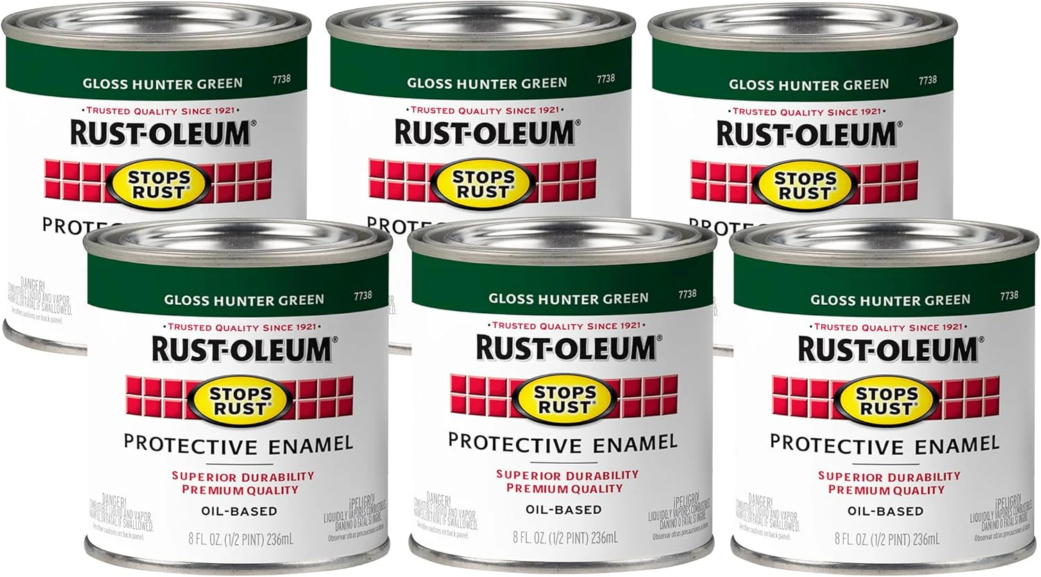 Rust-Oleum 7738730 Stops Rust Brush On Paint, Half Pint, Gloss Hunter Green (Pack of 6) - Image 2