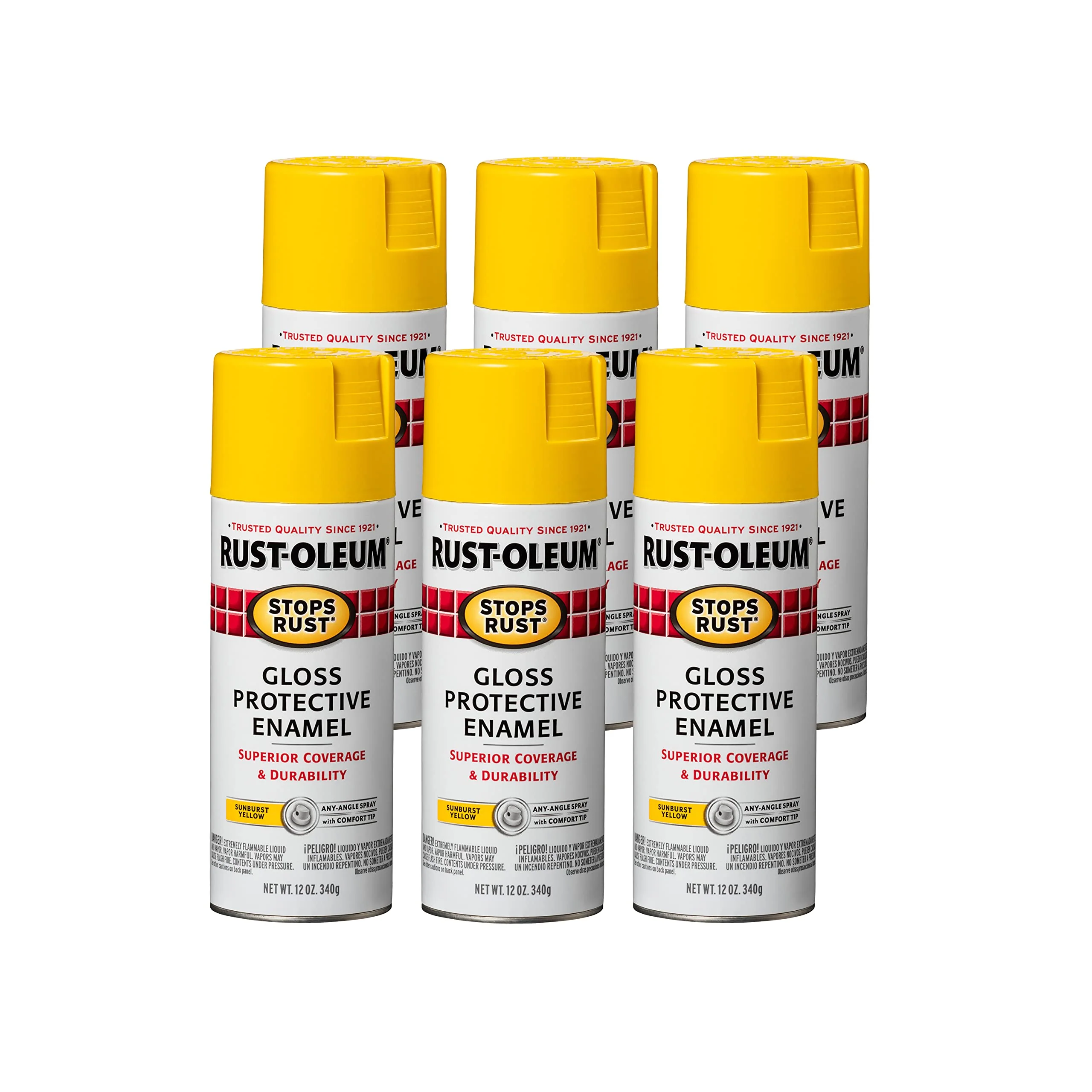 Rust-Oleum 7747830 Stops Rust Spray Paint, 12 oz, Gloss Sunburst Yellow (Pack of 6)