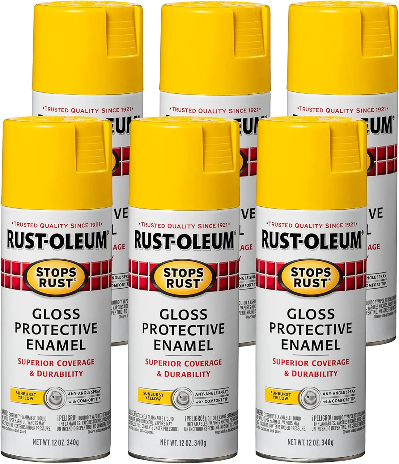 Rust-Oleum 7747830 Stops Rust Spray Paint, 12 oz, Gloss Sunburst Yellow (Pack of 6) - Image 2