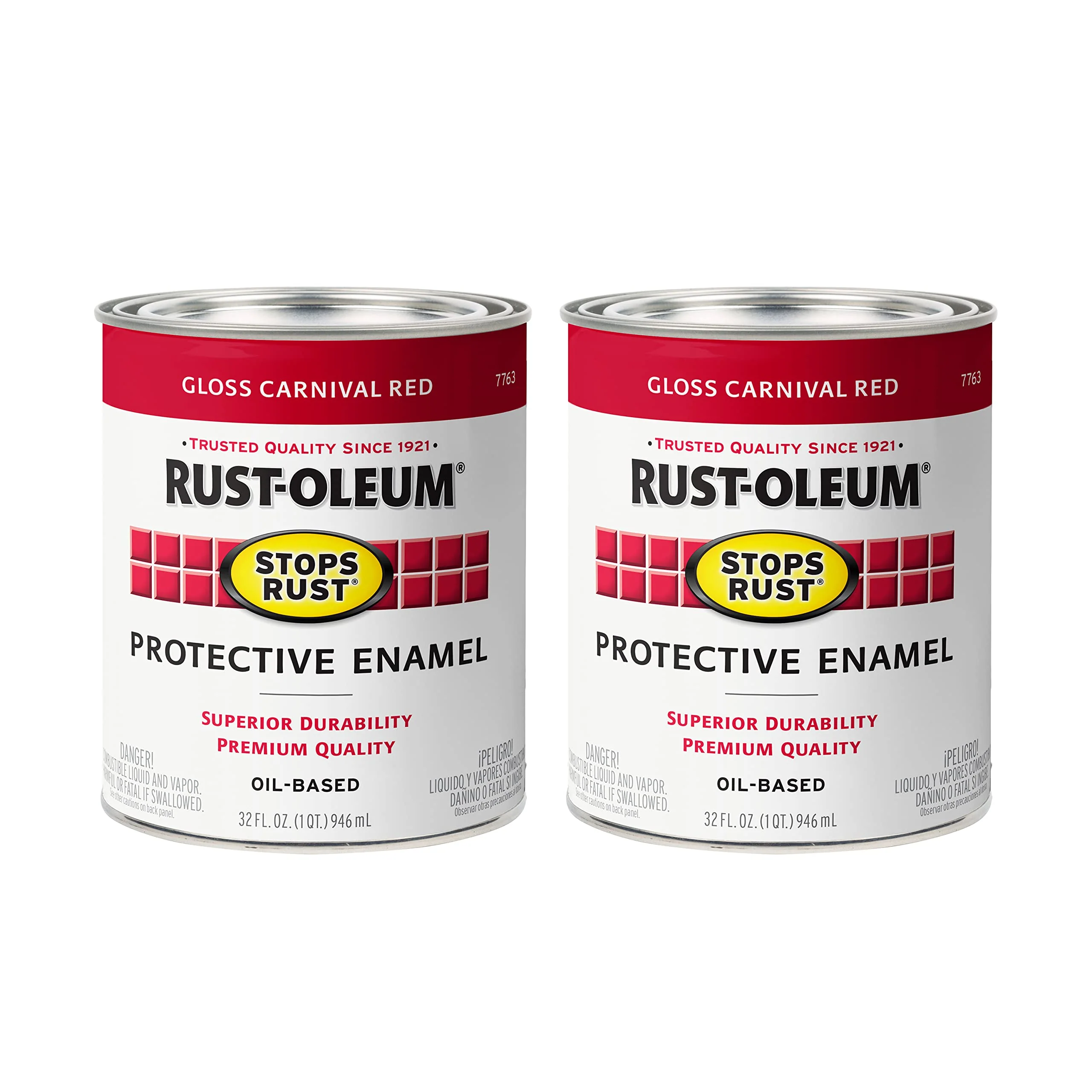 Rust-Oleum 7763502 Stops Rust Brush On Paint, Quart, Gloss Carnival Red (Pack of 2)