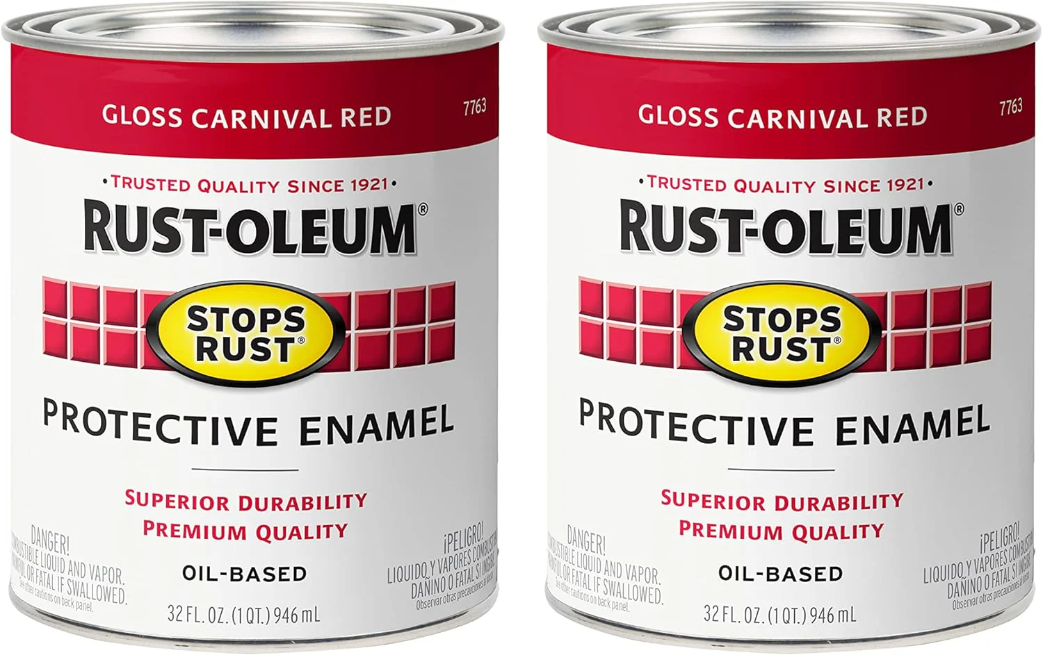Rust-Oleum 7763502 Stops Rust Brush On Paint, Quart, Gloss Carnival Red (Pack of 2) - Image 2