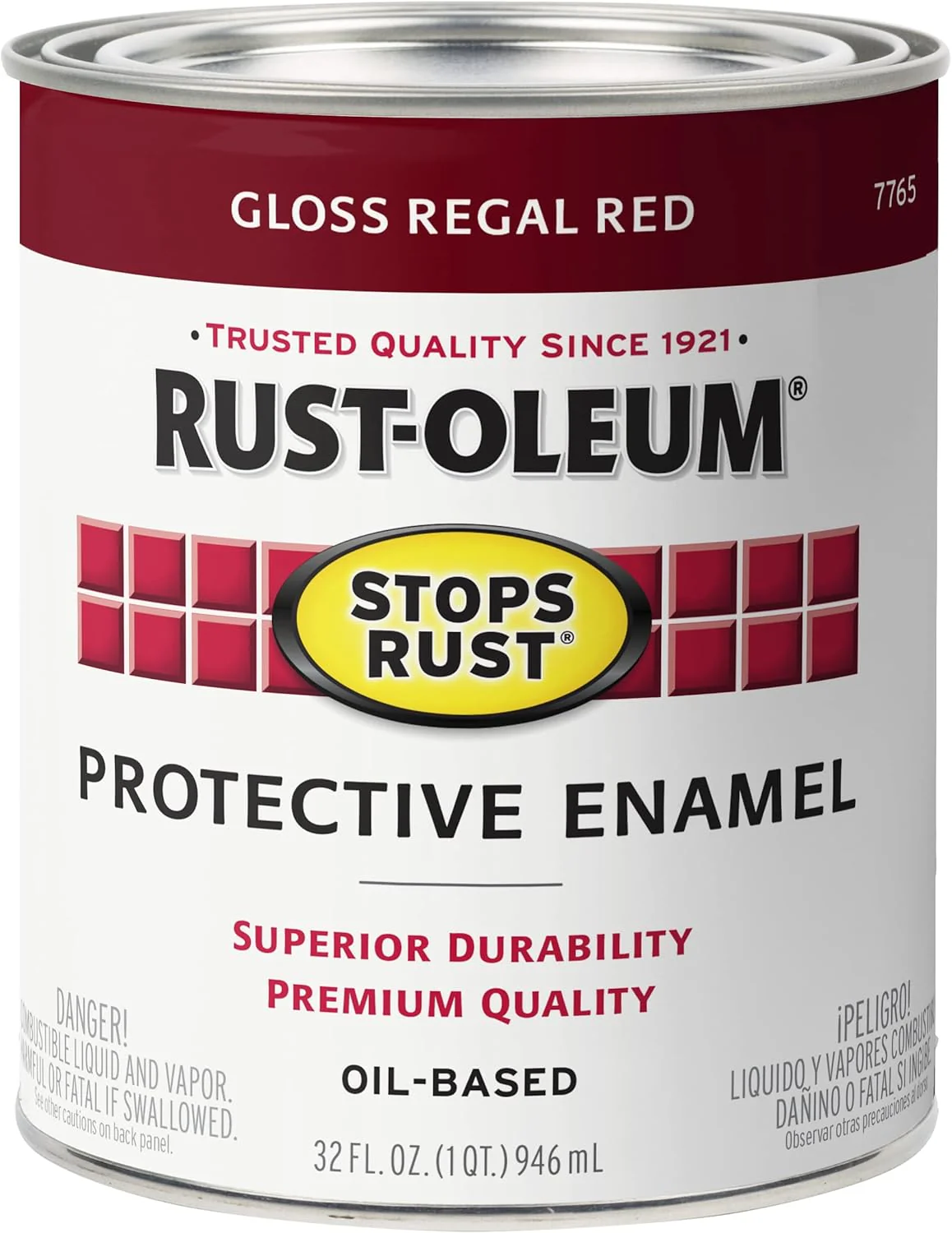 Rust-Oleum 7765502 Stops Rust Brush On Paint, Quart, Gloss Regal Red (Pack of 1) - Image 2