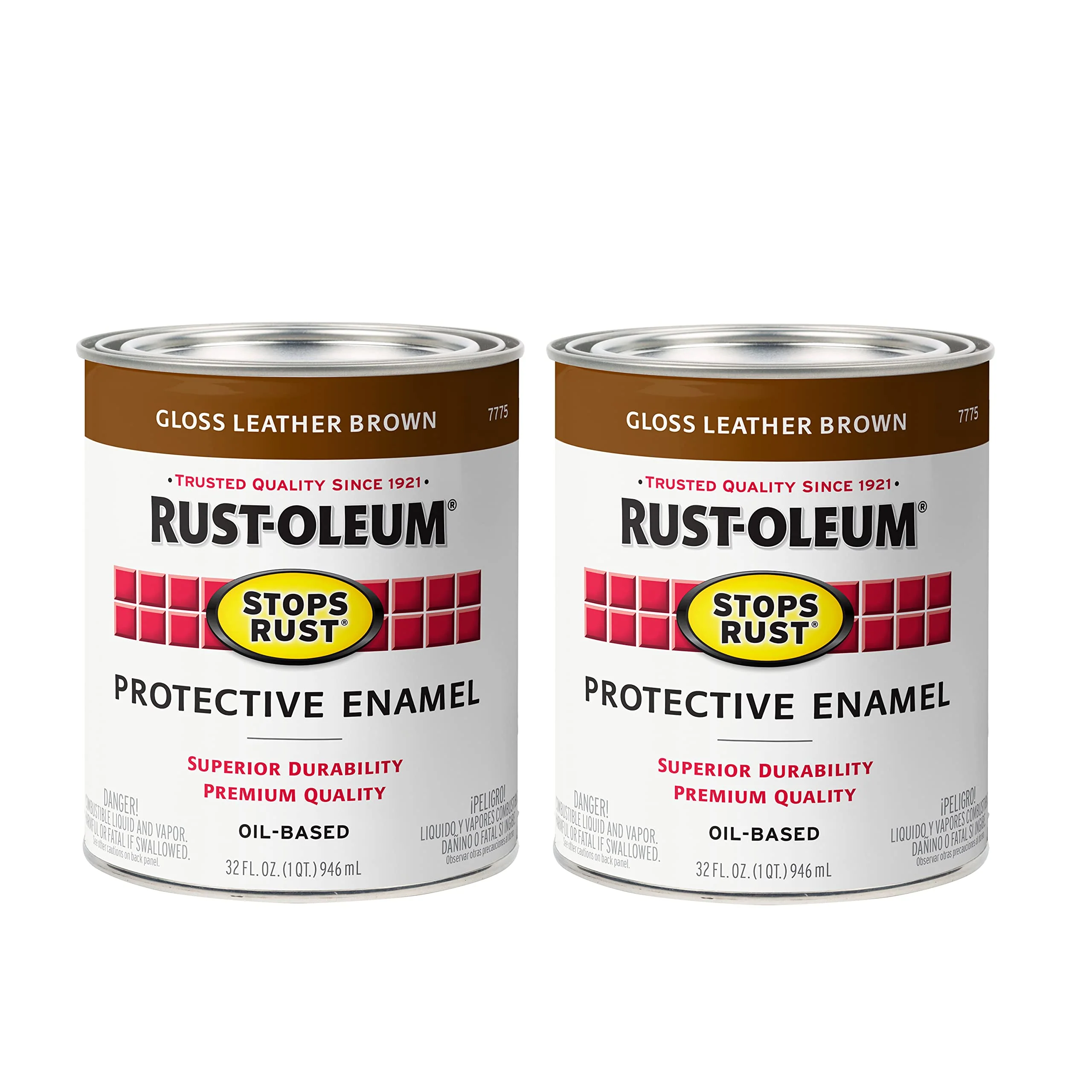 Rust-Oleum 7775502 Stops Rust Brush On Paint, Quart, Gloss Leather Brown (Pack of 2)