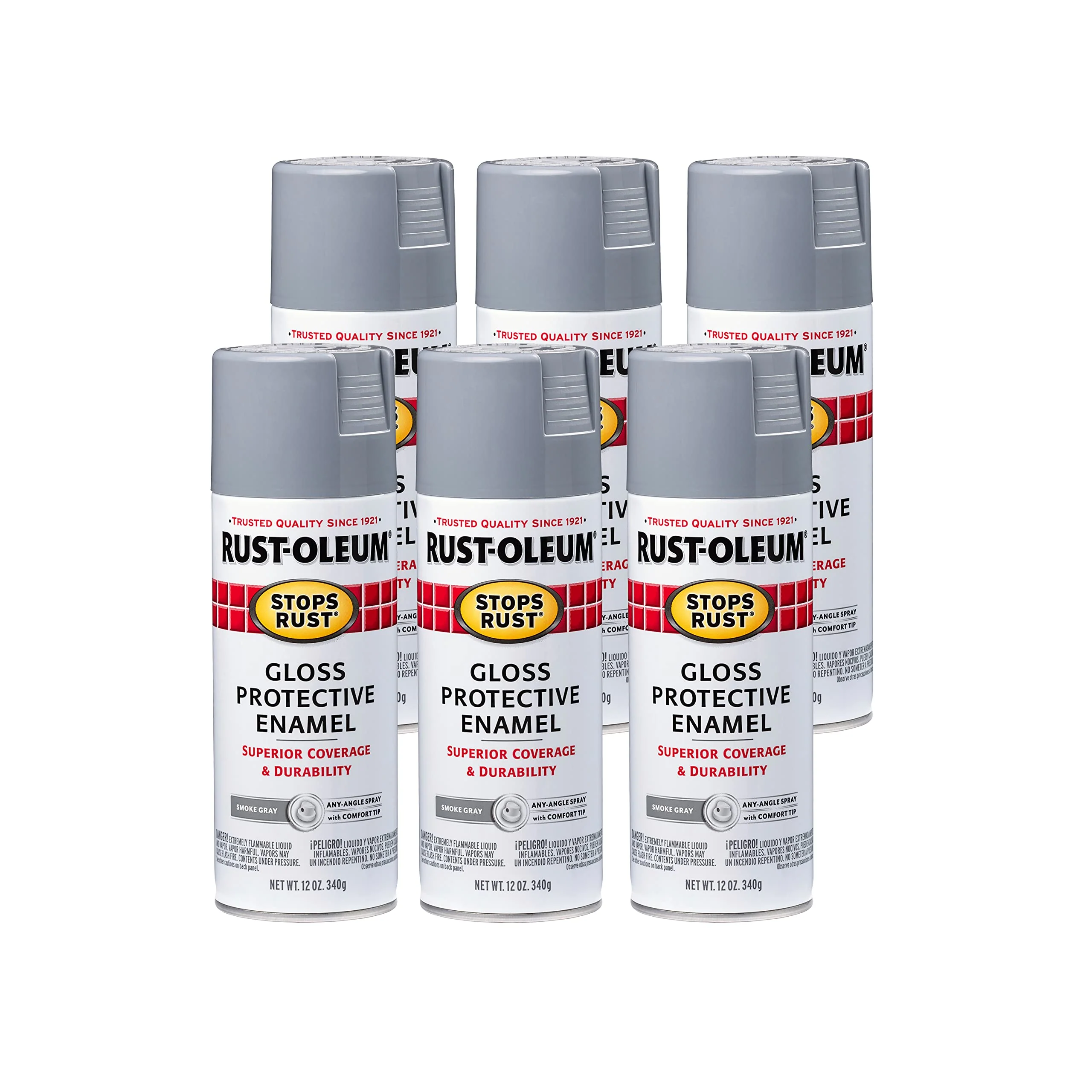 Rust-Oleum 7786830 Stops Rust Spray Paint, 12 oz, Gloss Smoke Gray (Pack of 6)