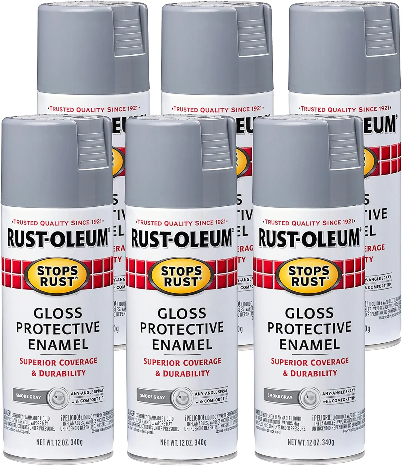 Rust-Oleum 7786830 Stops Rust Spray Paint, 12 oz, Gloss Smoke Gray (Pack of 6) - Image 2