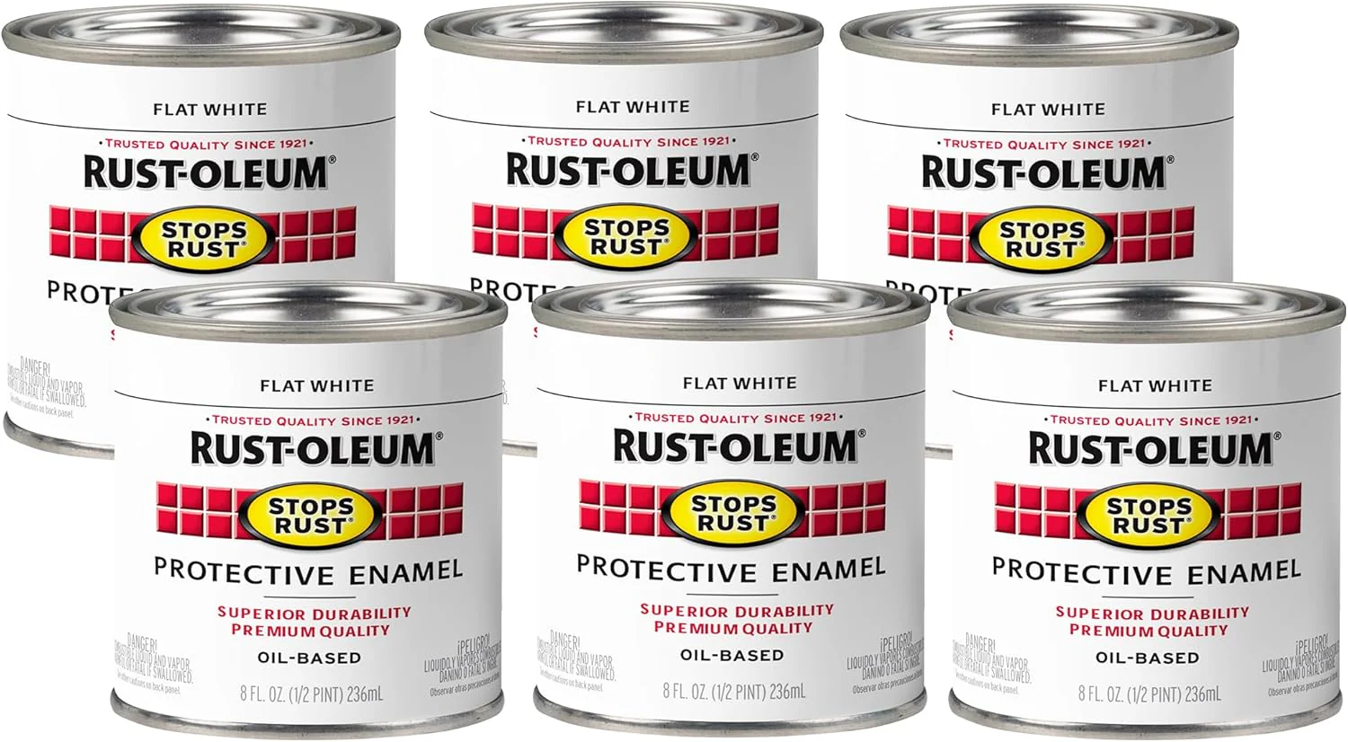 Rust-Oleum 7790730 Stops Rust Brush On Paint, Half Pint, Flat White, 8 Fl Oz (Pack of 6) - Image 2