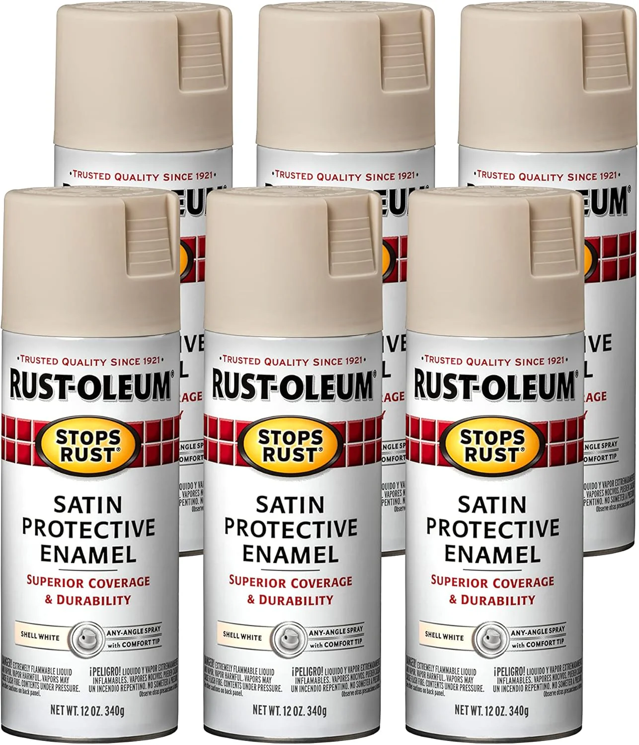 Rust-Oleum 7793830 Stops Rust Spray Paint, 12 Oz, Satin Shell White (Pack of 6) - Image 2