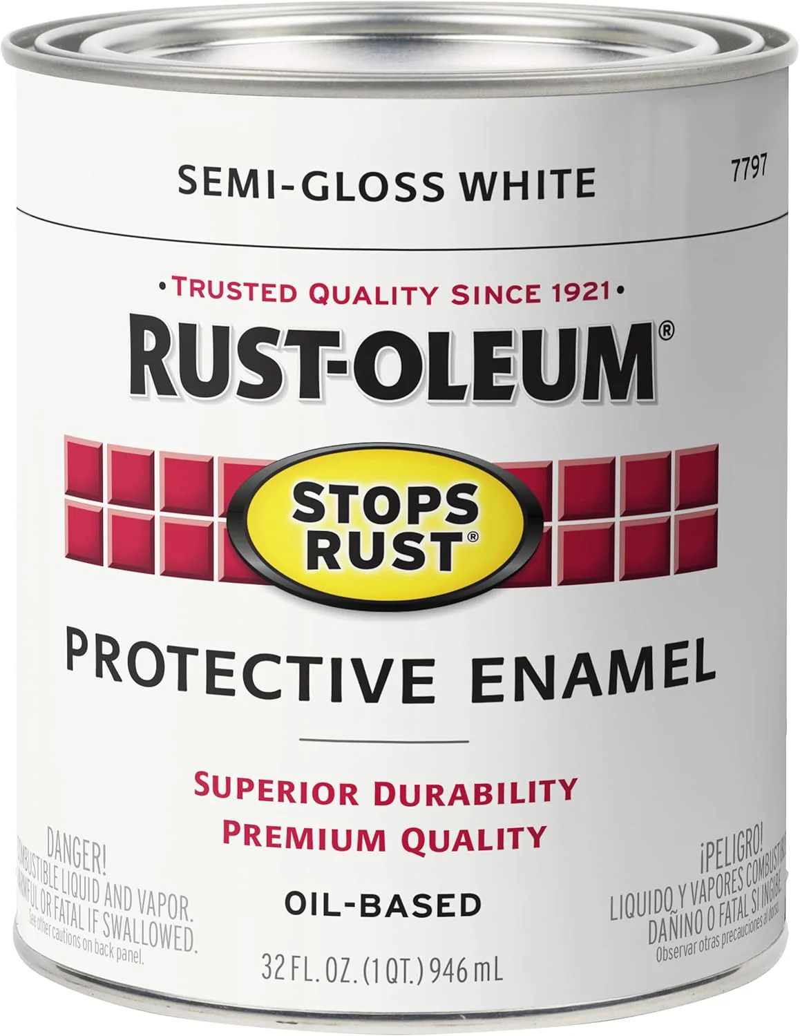 Rust-Oleum 7797502 Stops Rust Brush On Paint, Quart, Semi-Gloss White (Pack of 1) - Image 2