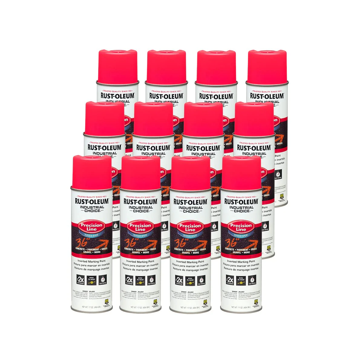 Rust-Oleum 1861838 Industrial Choice Inverted Water-Based Marking Spray Paint, 17 Oz, Fluorescent Pink (Pack of 12)
