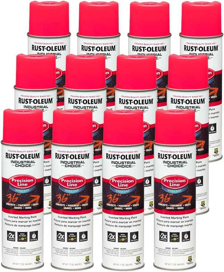 Rust-Oleum 1861838 Industrial Choice Inverted Water-Based Marking Spray Paint, 17 Oz, Fluorescent Pink (Pack of 12) - Image 2