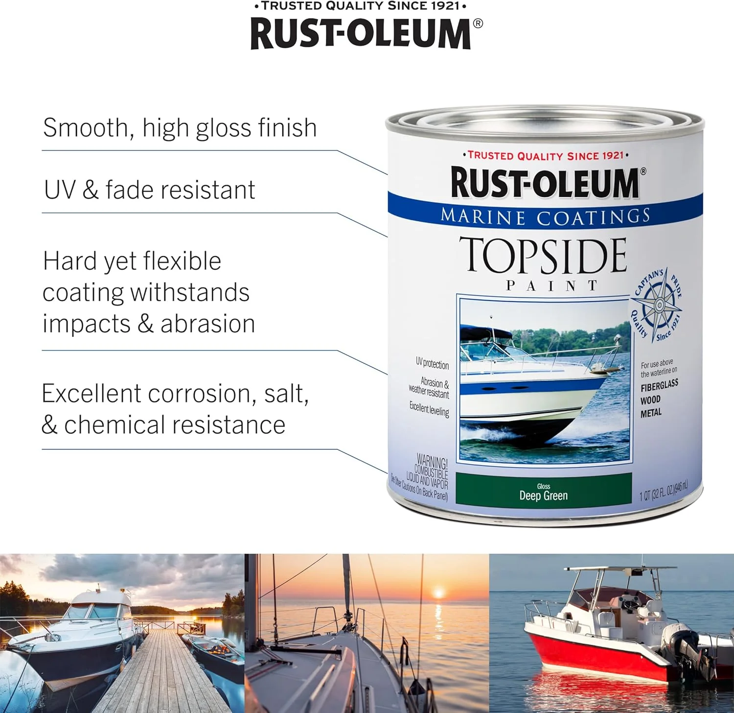 Rust-Oleum 396958 Marine Coatings Topside Enamel Paint, Quart, Gloss Navy Blue, 32 Fl Oz (Pack of 1) - Image 4