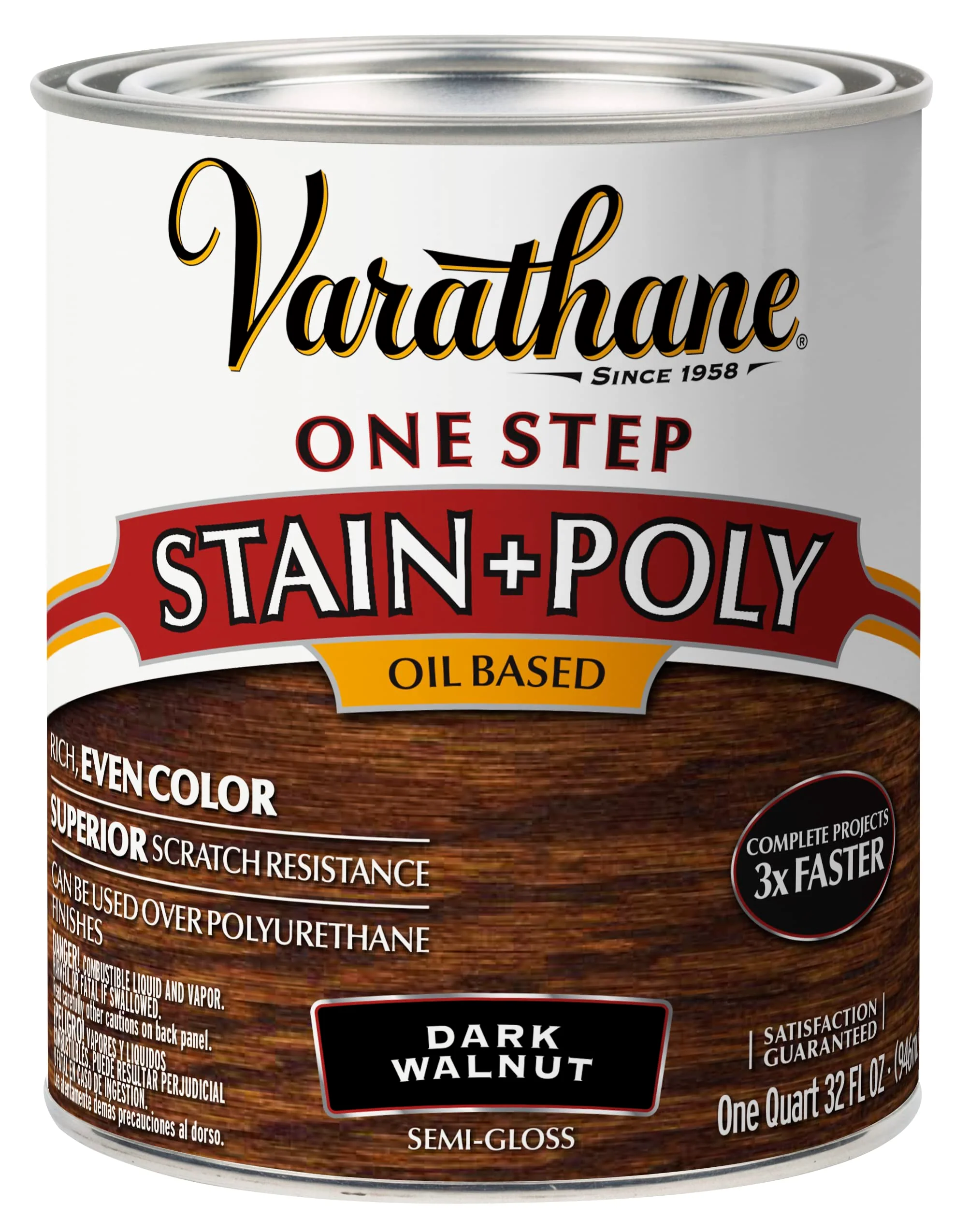 Varathane 225250H Oil-Based One Step Stain + Poly, Quart, Dark Walnut Quart (Pack of 1)