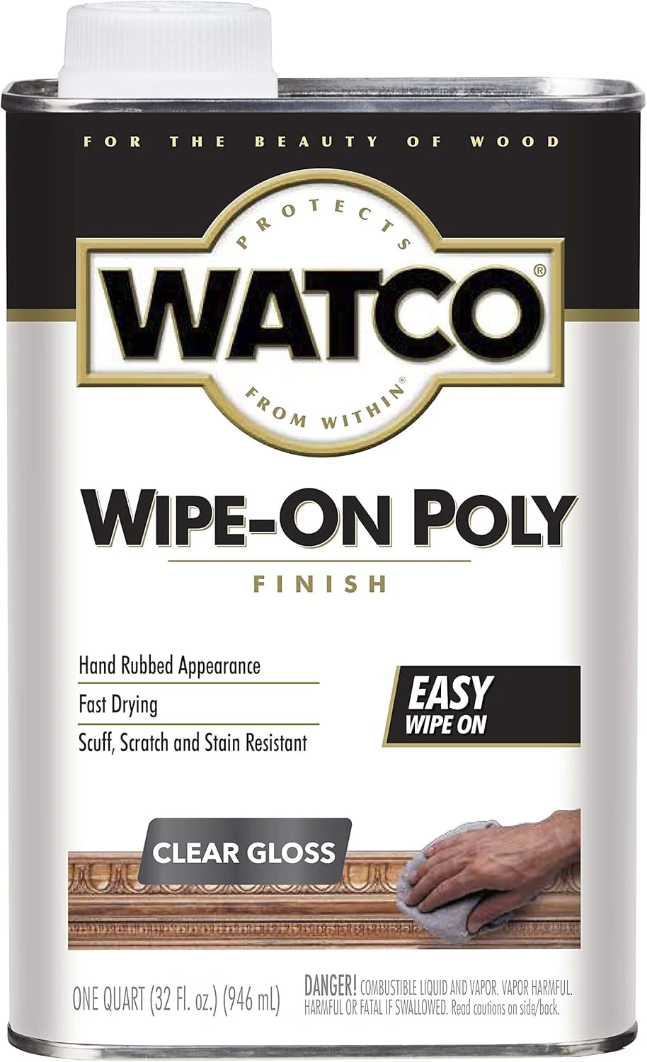 Rust-Oleum, Clear Gloss Watco 68041 Wipe-On Polyurethane Finish, Quart - Image 2