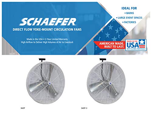 Schaefer 36DF Single Phase Direct Flow Agriculture 36� Wall Mounted Circulating High Velocity Fan w/T-shaped Mount - 1/2 HP, 13140CFM - Made in USA - Image 4