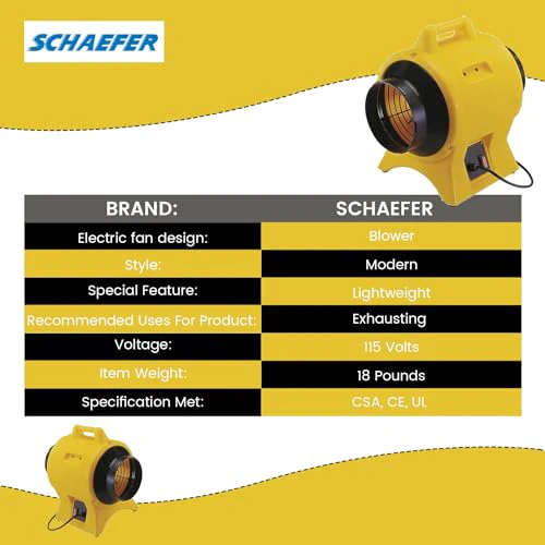 SCHAEFER VAF1500A Americ Confined Space Ventilator – 8" Diameter Heavy Duty Portable Utility Blower Fan Polypropylene, 1/4 hp, 115V – 60 Hz Industrial Exhaust Ventilator for Workshops, Greenhouse - Image 4