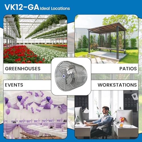 Schaefer VK12-GA VersaKool Air Circulator Fan, Ceiling Wall Mount Greenhouse Fan & Aluminum Blade, 1470 CFM, 1/10 hp, Energy-Efficient Commercial Fan for Patio, Garage, Industrial & Workshop (Silver) - Image 3