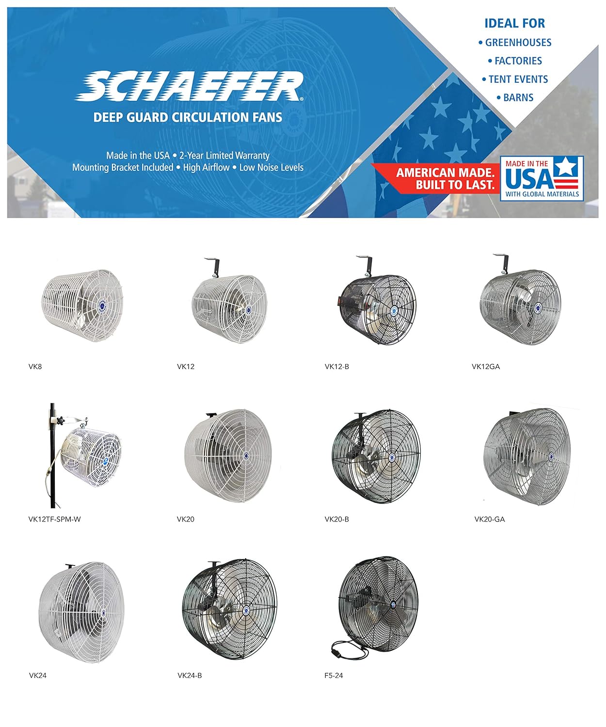 Schaefer VK20-B VersaKool Air Circulator Fan & Aluminum Blade, Ceiling Wall Mount Greenhouse Fan, 5470 CFM, 1/3 hp, Energy-Efficient Commercial use for Patio, Garage, Industrial & Workshop (Black) - Image 4