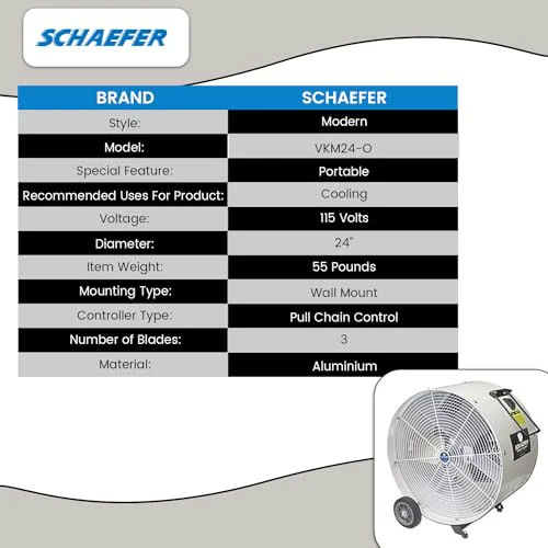 Schaefer VKM24-O 24" Versa-Kool Mobile Spot Cooler Fan, 1/2 HP, 1-Speed, OSHA Guards, White. Industrial Floor Fan for Warehouse, Shop, Commercial - Image 3