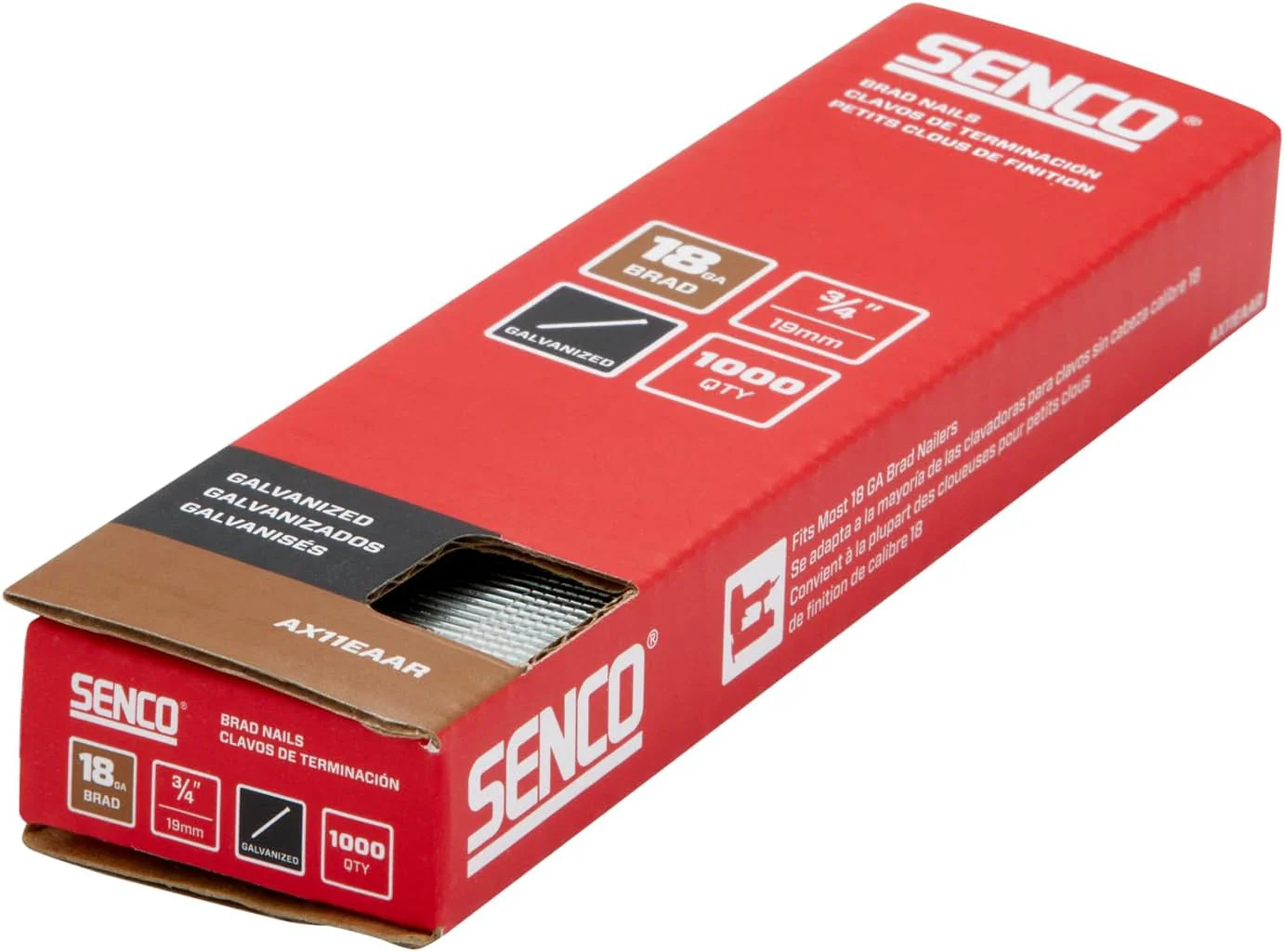 Senco AX11EAAR 3/4" 18 Gauge Brad Nails, Galvanized Finish (Pack of 1000) - Image 3