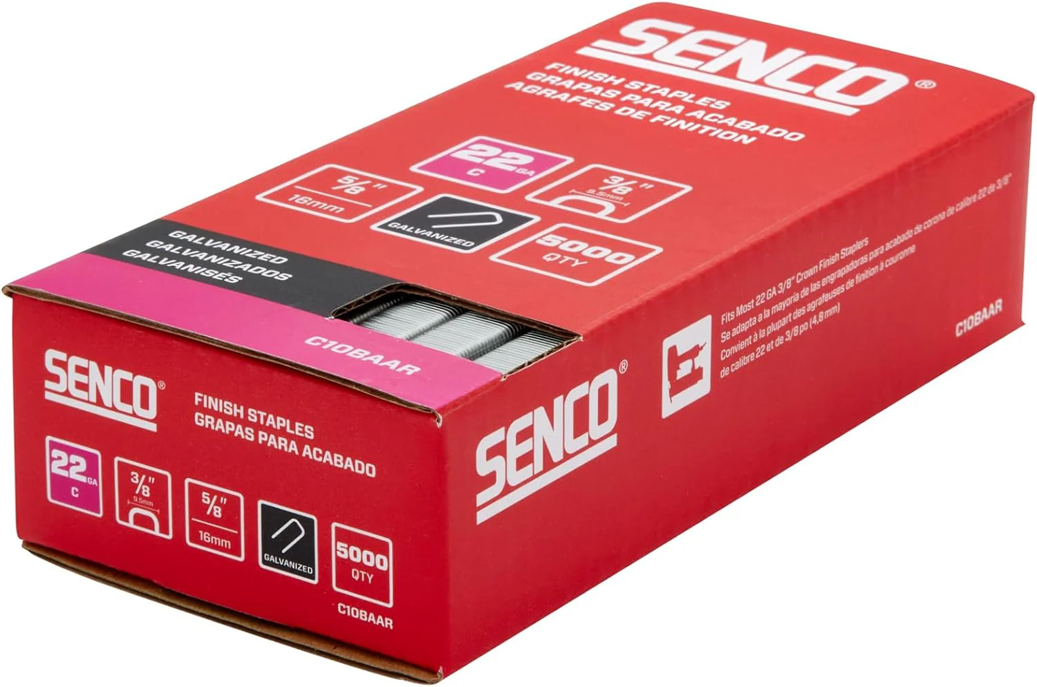 Senco C10BAAR 5/8" 22 Gauge 3/8" Crown Finish Staples, Galvanized Finish (5000 Count) - Image 3