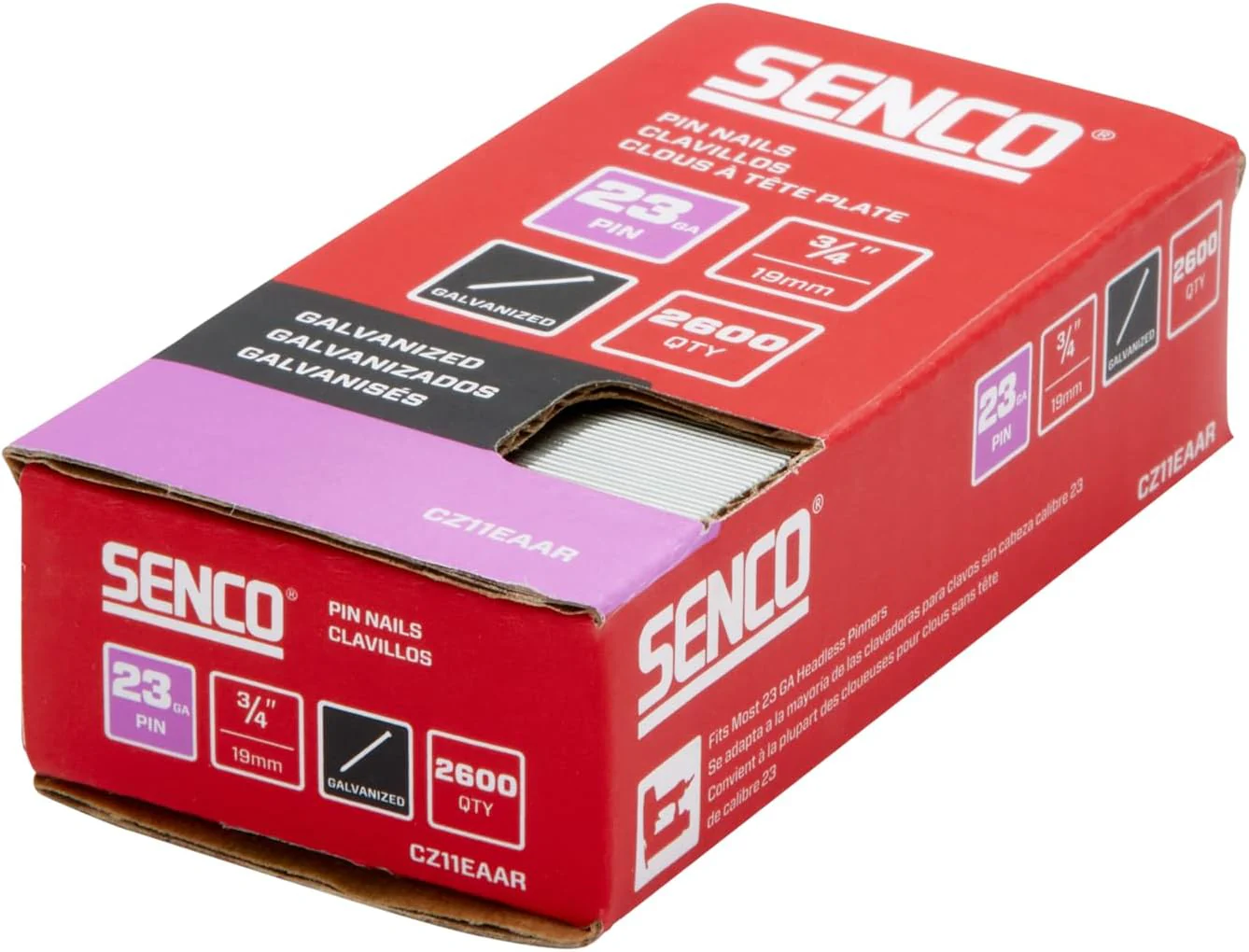 Senco CZ11EAAR 3/4" 23 Gauge Pin Nails, Galvanized Finish (2,600 Count) - Image 3
