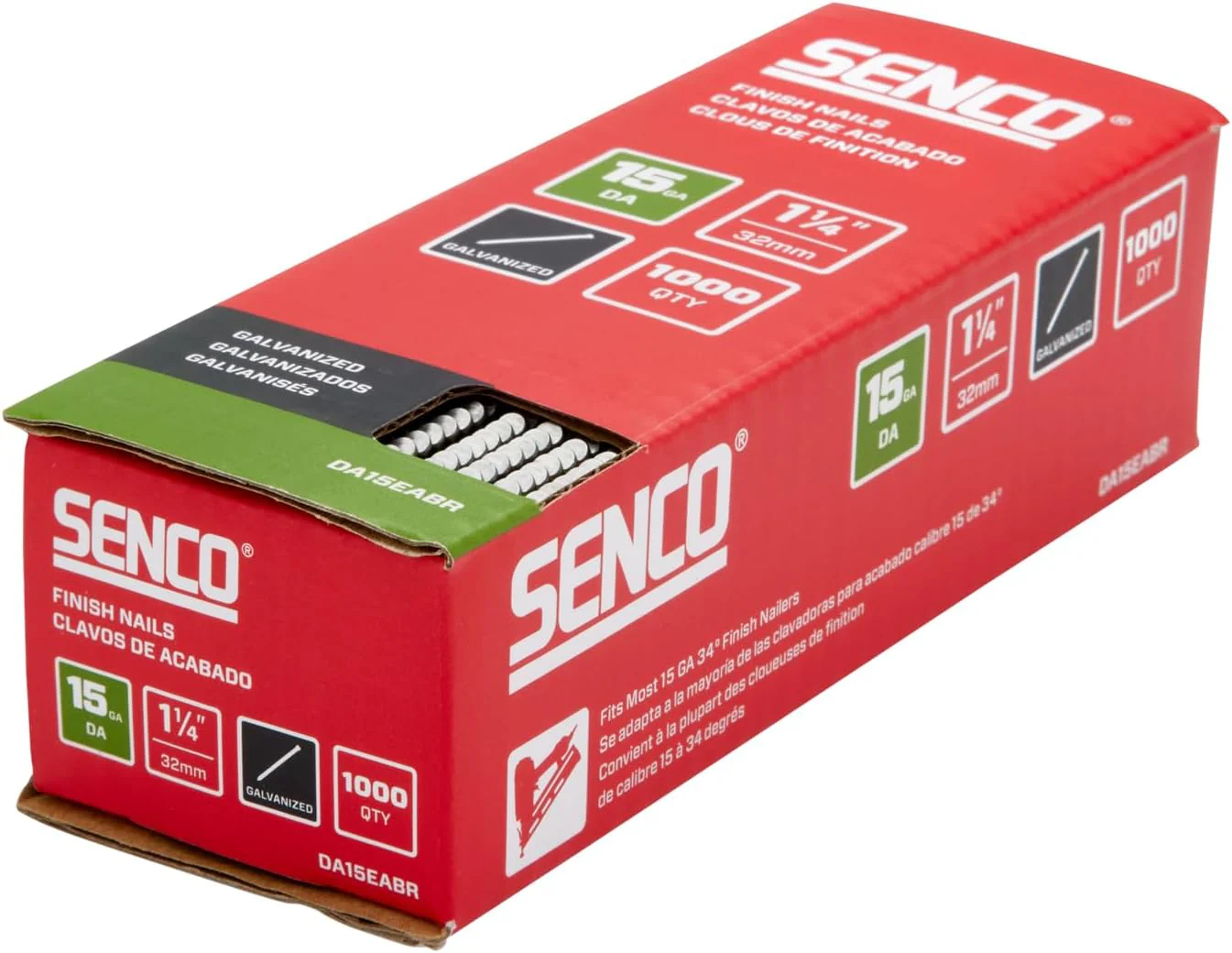 Senco DA15EABR 34 Degree Collated Finish Nails, 15 Gauge, 1-1/4 Inch Length, Galvanized (1000 Count) - Image 3