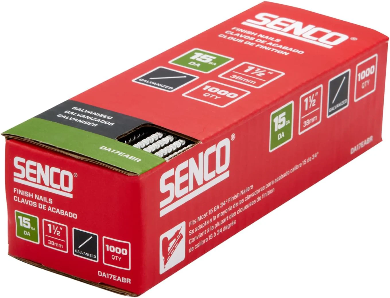 Senco DA17EABR 34 Degree Collated Finish Nails, 15 Gauge, 1-1/2 Inch Length, Galvanized (1000 Count) - Image 3