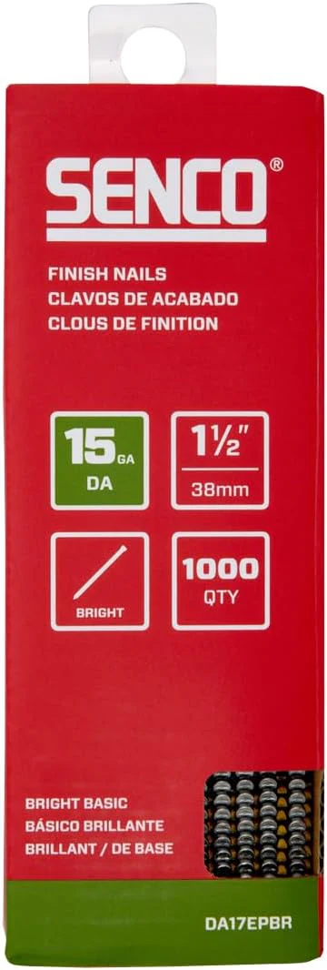 SENCO DA17EPBR 1-1/2" 15 Gauge Angled Low Carbon Steel Finish Nails, Bright Finish, 1,000 Count Pack - Image 2