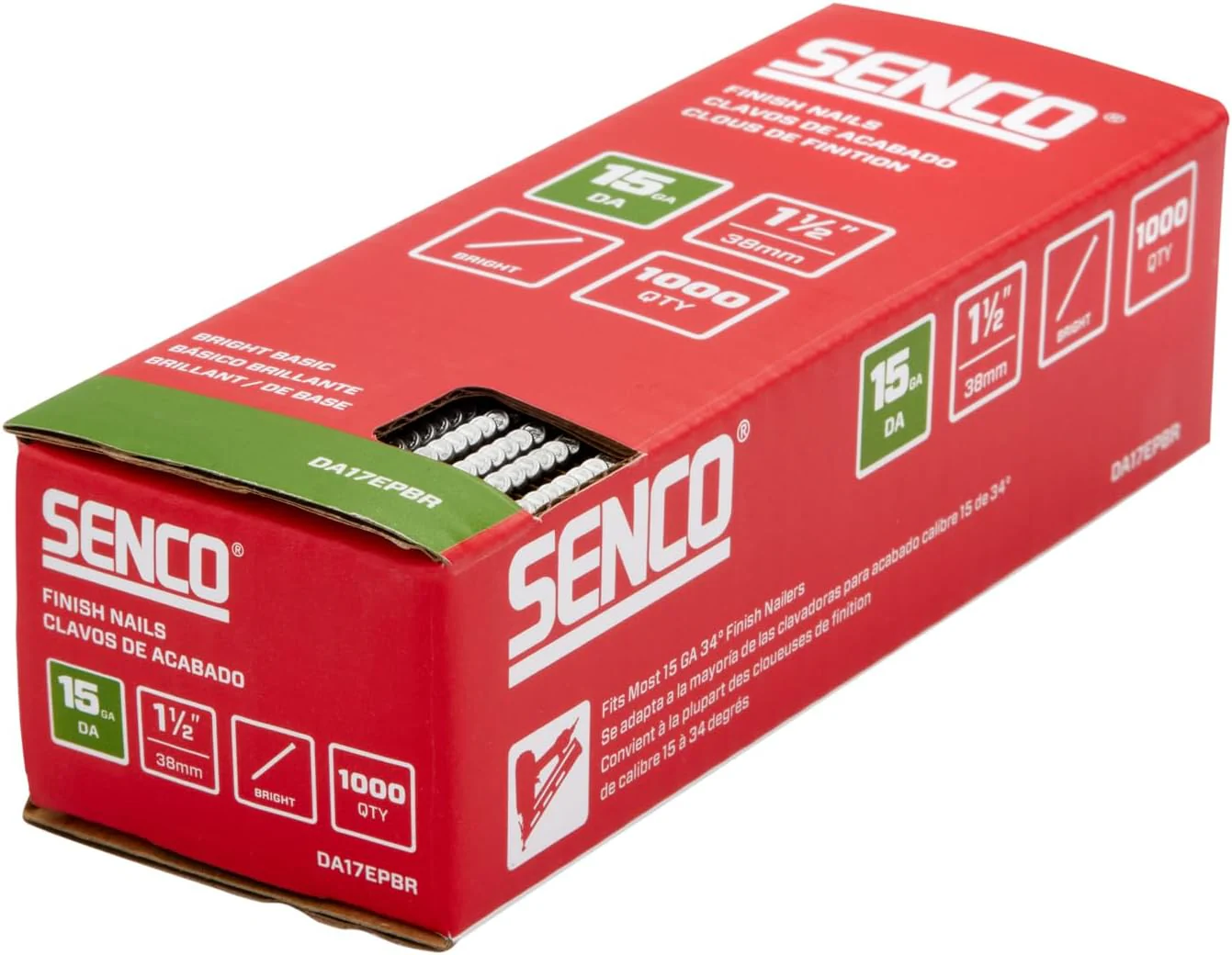 SENCO DA17EPBR 1-1/2" 15 Gauge Angled Low Carbon Steel Finish Nails, Bright Finish, 1,000 Count Pack - Image 4