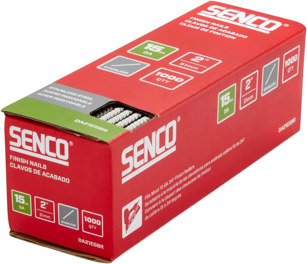 Senco DA21EGBR 2" 15 Gauge Angled Finish Nails, Stainless Steel Finish (1000 Count) - Image 3
