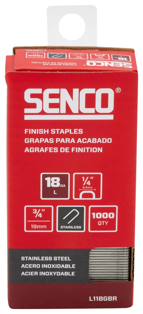 Senco L11BGBR 3/4" 18 Gauge 1/4" Crown Finish Staples, Stainless Steel Finish (1,000 Count) - Image 2