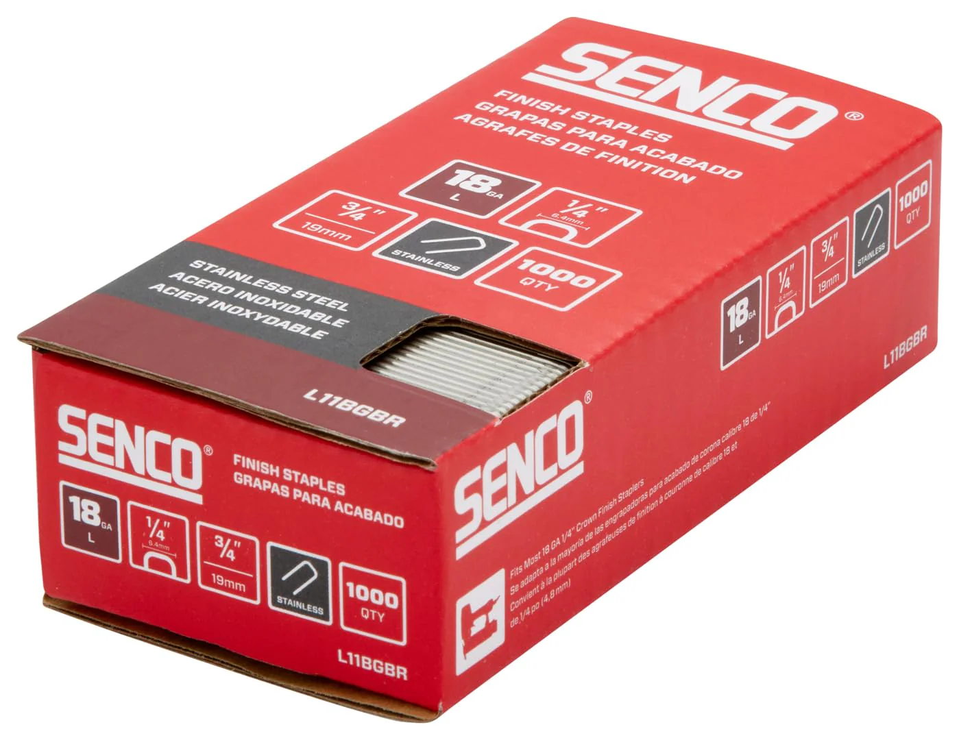 Senco L11BGBR 3/4" 18 Gauge 1/4" Crown Finish Staples, Stainless Steel Finish (1,000 Count) - Image 3