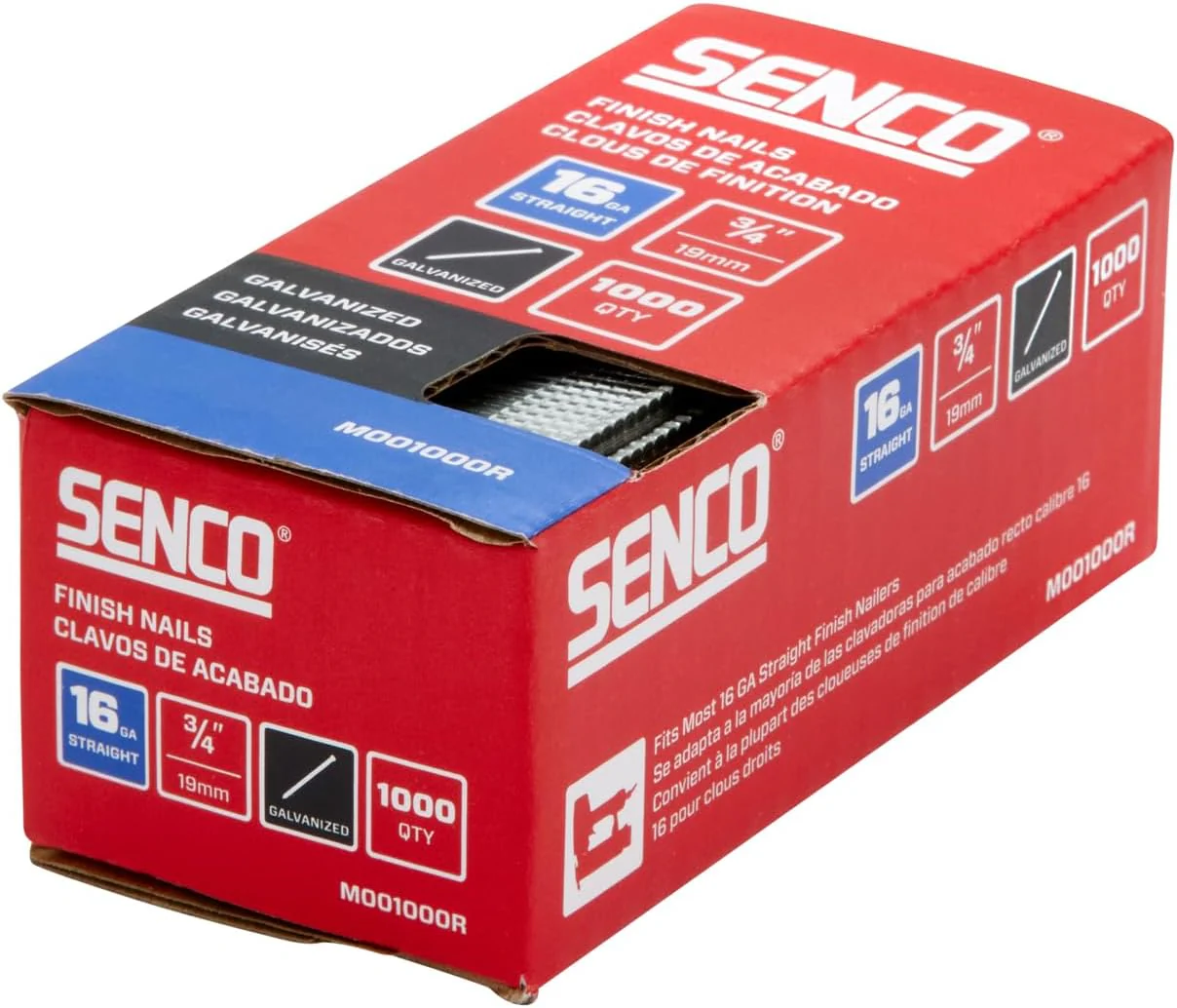 Senco M001000R 3/4" 16 Gauge Straight Finish Nails, Galvanized Finish (Pack of 1000) - Image 3