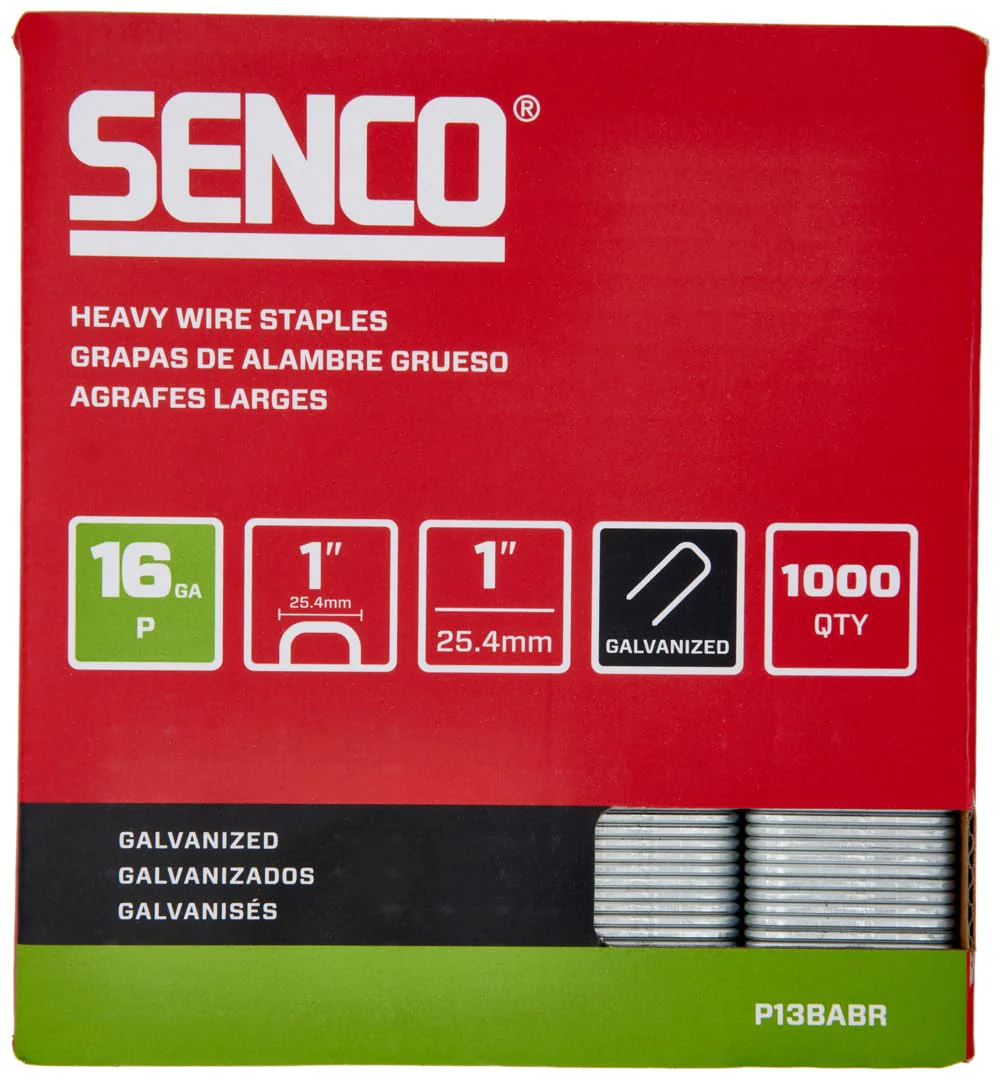 Senco P13BABR 1" 16 Gauge 1" Crown Heavy Wire Staples, Galvanized Finish (1000 Count)