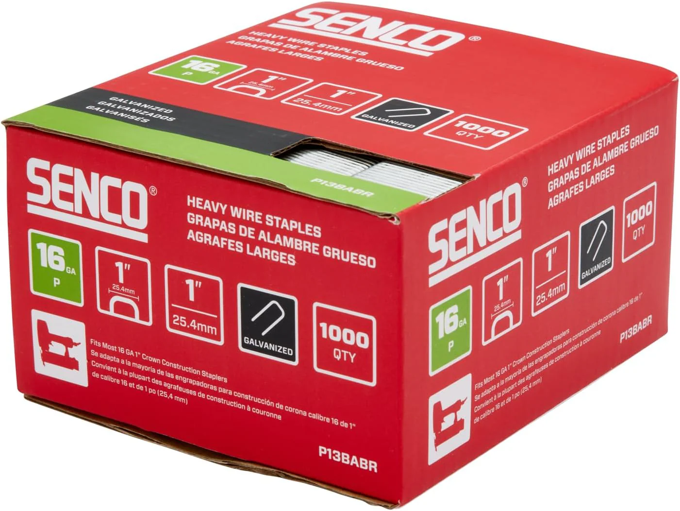 Senco P13BABR 1" 16 Gauge 1" Crown Heavy Wire Staples, Galvanized Finish (1000 Count) - Image 3