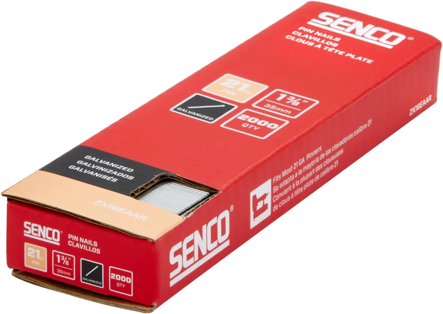 Senco ZX16EAAR 1-3/8" 21 Gauge Pin Nails, Galvanized Finish (2000 Count) - Image 3