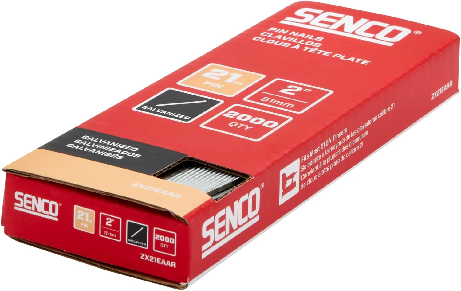 Senco ZX21EAAR 2" 21 Gauge Pin Nails, Galvanized Finish (2,000 Count) - Image 3