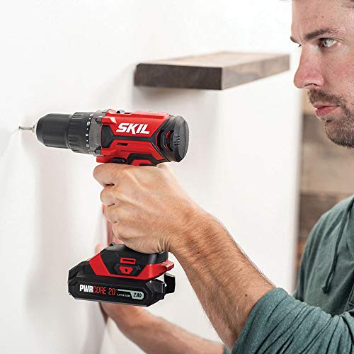 SKIL 20V 4-Tool Combo Kit: 20V Cordless Drill Driver Reciprocating Saw, Circular Saw and Spotlight, Includes Two 2.0Ah PWR CORE Lithium Batteries and One Charger - CB739701,Black, Red - Image 6