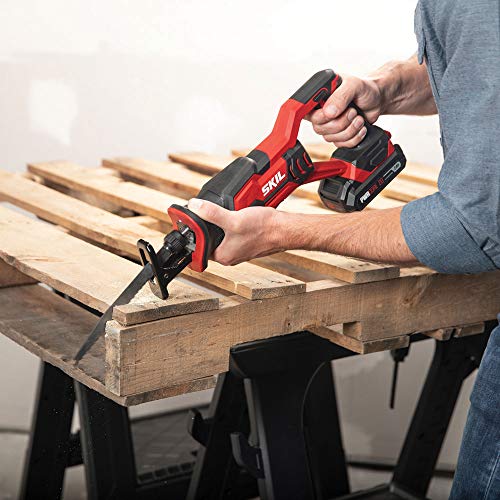SKIL 20V 4-Tool Combo Kit: 20V Cordless Drill Driver Reciprocating Saw, Circular Saw and Spotlight, Includes Two 2.0Ah PWR CORE Lithium Batteries and One Charger - CB739701,Black, Red - Image 7