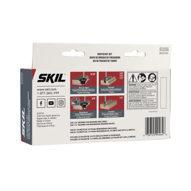 SKIL 6-Piece Carbide Router Bit Set in Wooden Storage Case - Image 3