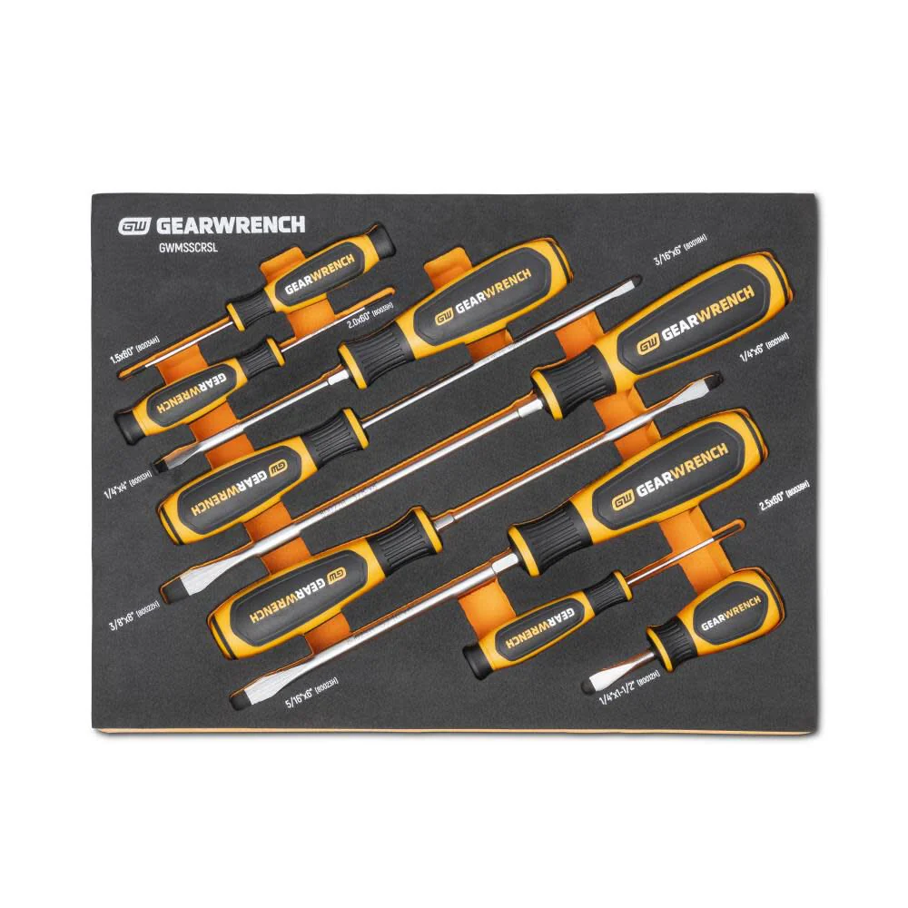 GEARWRENCH (GWMSSCRSL) 9 Piece Slotted Dual Material Screwdriver Set in Foam Storage Tray