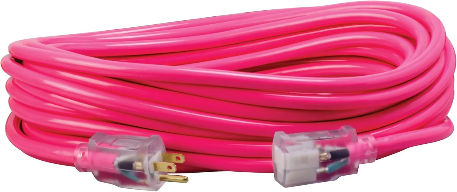 Southwire Heavy Duty Extension Cord, 50Ft, 12 Gauge, 3 Conductor, High Visibility Outdoor Cord, Lighted End, SJTW, Cool Pink - 2578SW000A - Image 3