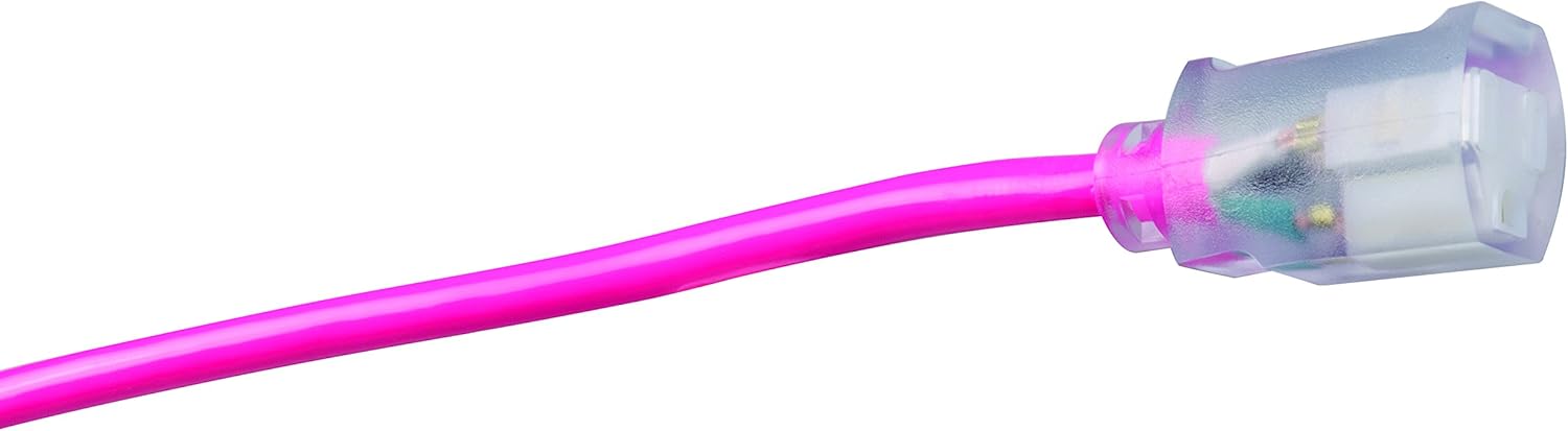 Southwire Heavy Duty Extension Cord, 50Ft, 12 Gauge, 3 Conductor, High Visibility Outdoor Cord, Lighted End, SJTW, Cool Pink - 2578SW000A - Image 4