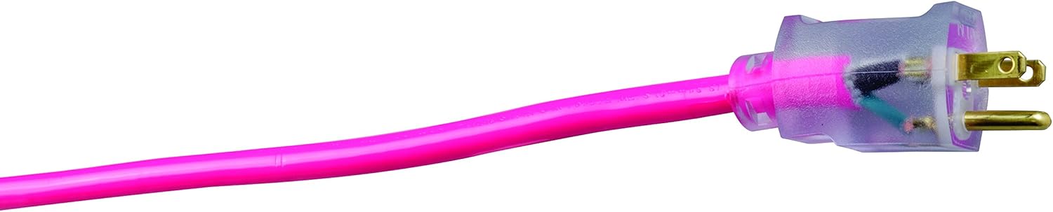 Southwire Heavy Duty Extension Cord, 50Ft, 12 Gauge, 3 Conductor, High Visibility Outdoor Cord, Lighted End, SJTW, Cool Pink - 2578SW000A - Image 5