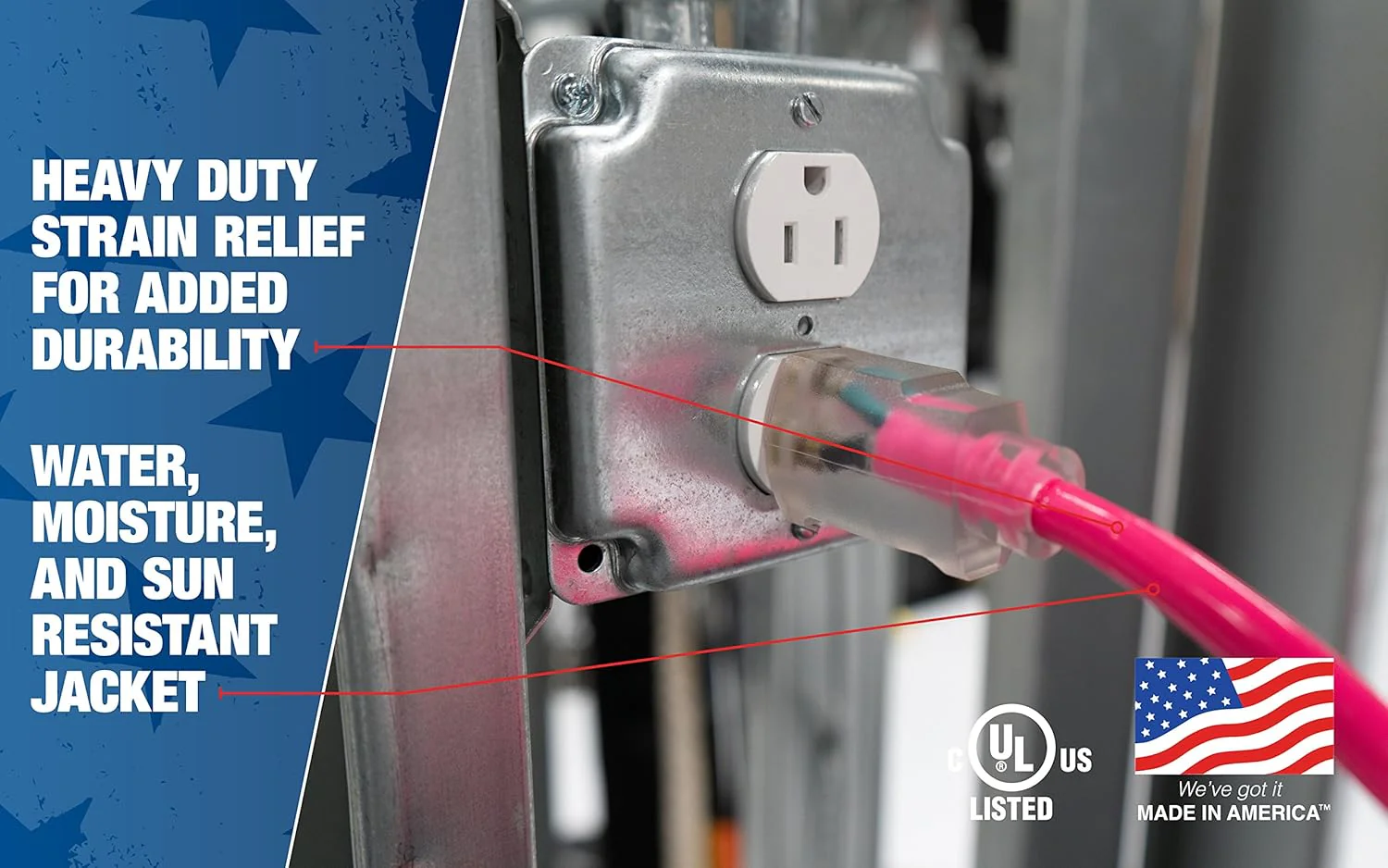 Southwire Heavy Duty Extension Cord, 50Ft, 12 Gauge, 3 Conductor, High Visibility Outdoor Cord, Lighted End, SJTW, Cool Pink - 2578SW000A - Image 7